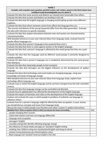 AQA A Level Eng Lang Paper 2 practice questions