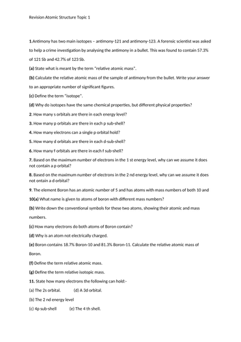 A Level Atomic Structure test