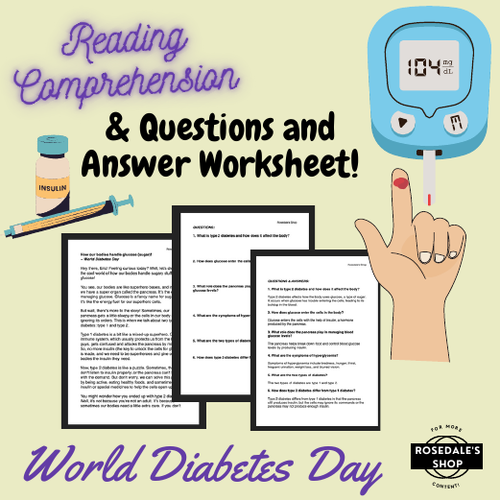 Understanding Diabetes for Young Minds! Reading Comprehension & Worksheet!