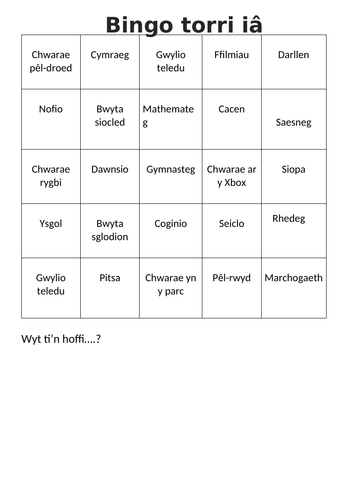 Opinions icebreaker bingo - Welsh