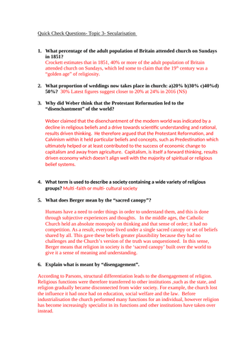 Secularisation questions and answers