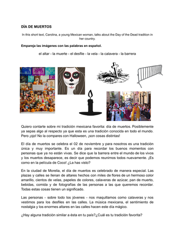 Día de muertos GCSE Spanish text