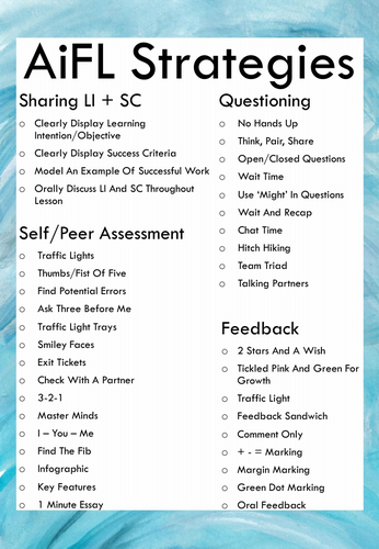 Assessment is for Learning Display sheet