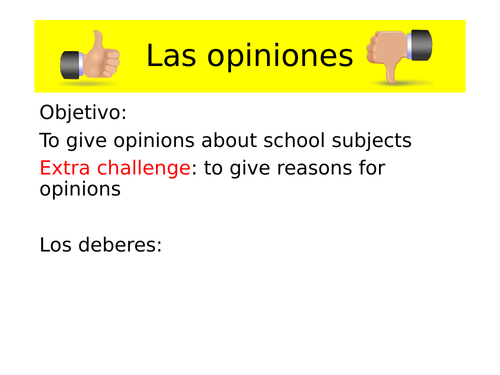 School subjects and opinions KS3 Spanish