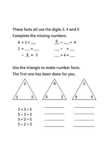 Fact Families and Number Bonds worksheets