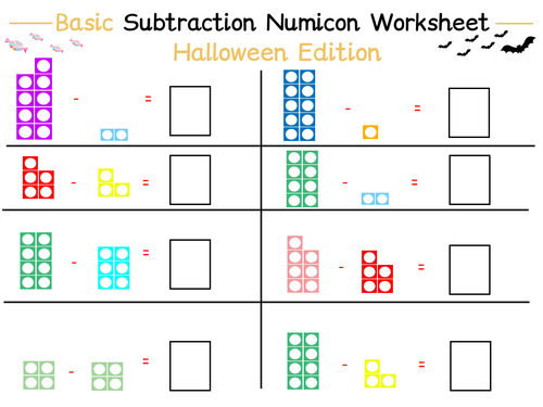 Halloween Themed Subtraction Numicon Worksheet