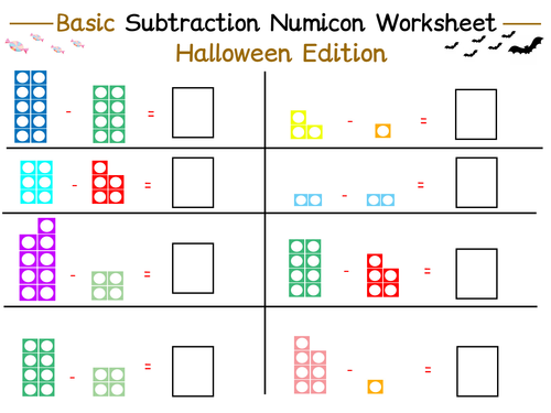 Halloween Themed Numicon Subtraction Worksheet
