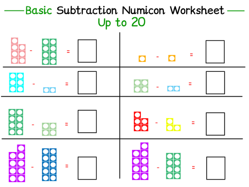 Basic Numicon Subtraction Worksheet