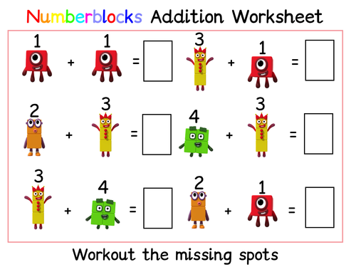 Numberblocks addition worksheet