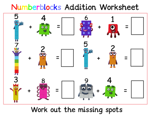 Numberblocks Addition Worksheet 1-9