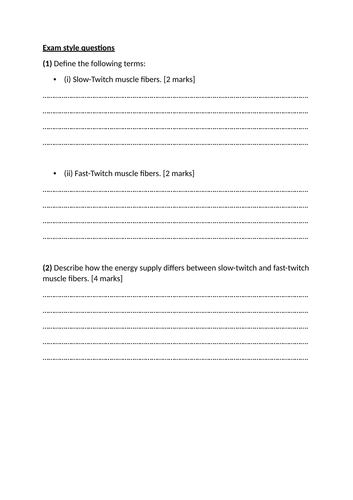 Muscle fibre types exam style questions