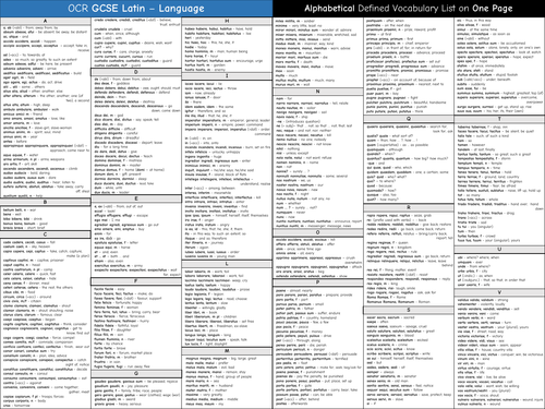 OCR GCSE Latin vocabulary list on one page - Alphabetical