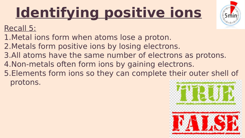 KS4 - Identifying positive ions lesson (GCSE Chem only)