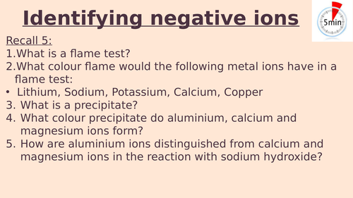 KS4 - Identifying negative ions lesson (GCSE Chem only)