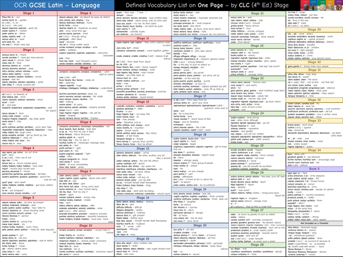 OCR GCSE Latin vocabulary list on 1 page by CLC Stage (4th Edition)