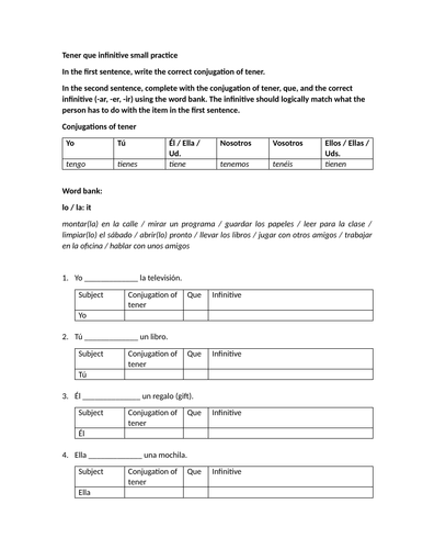 Tener que infinitive small practice