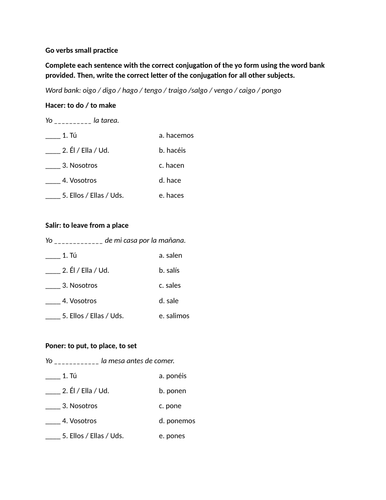Go verbs small practice