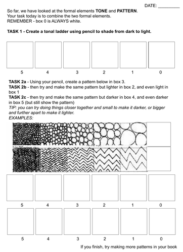 Tone and Pattern worksheet - cover lesson