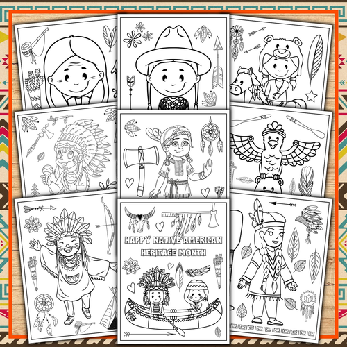 Native American heritage month coloring pages | November activities - worksheets