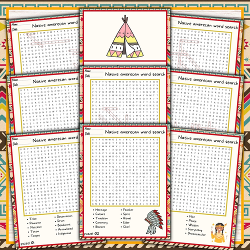 Native American heritage month words search | November activities - worksheets
