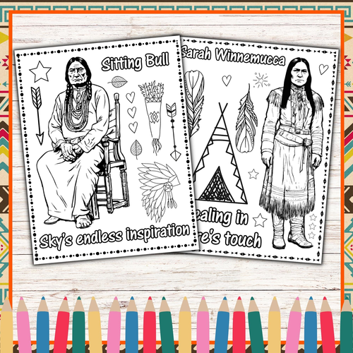 Native American heritage month coloring pages | 12 Leaders coloring sheets k-2