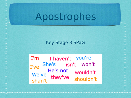 Key Stage 3 SPaG Apostrophes Lesson 1