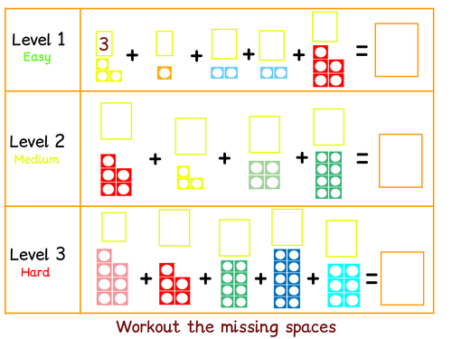 Complex Numicon Addition Worksheet with Difficulty Levels Part 2