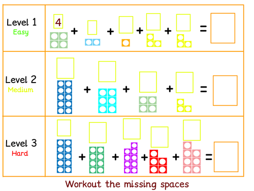Complex Numicon Addition Worksheet with Difficulty Levels Part 3
