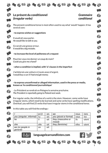 French - Conditional tense - irregular verbs