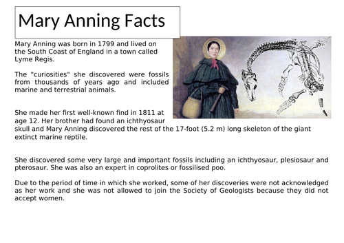 Mary Anning Fact sheet