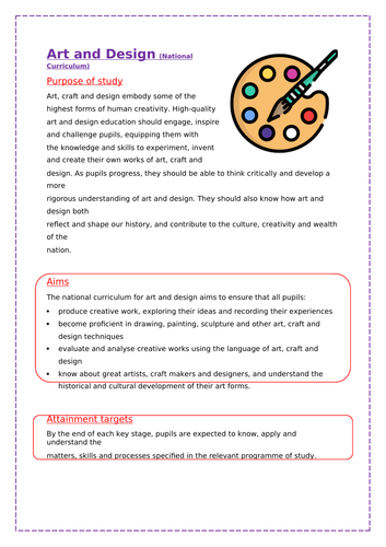 National Curriculum pages for foundation subjects A4