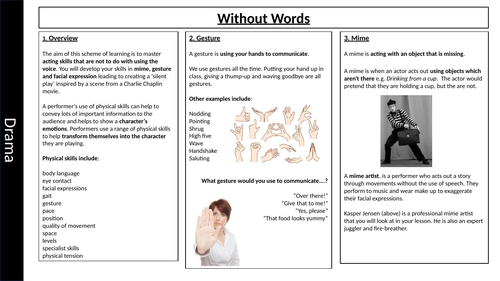 Mime and Gesture Knowledge Organiser