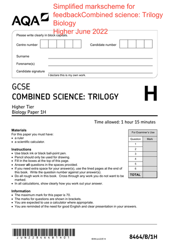 AQA Combined Biology Paper 1 Feedback