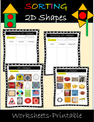 Sorting 2d shapes worksheets- real life examples- Answer Key included