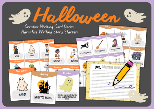 Halloween build a story cards. Writing Story Starters.