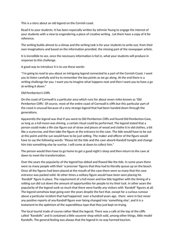 An old legend on the Cornish Coast to continue