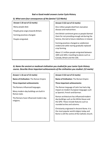 Junior Cycle History model answers