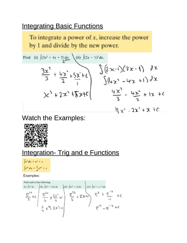 Integration Revision Sheet