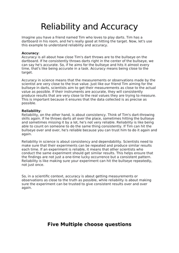 Reliability and Accuracy Literacy Task
