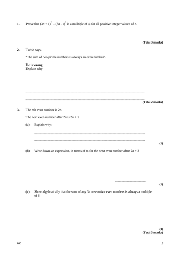 Algebraic Proof Exam Questions