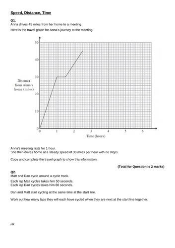 Speed, Distance, and Time Exam Questions | Teaching Resources