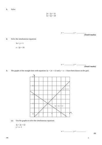 Simultaneous Equations Exam Questions (Higher)