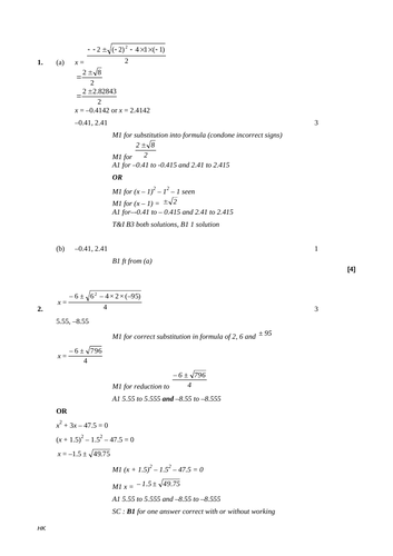 Solving quadratic equations - Calculator Exam Questions