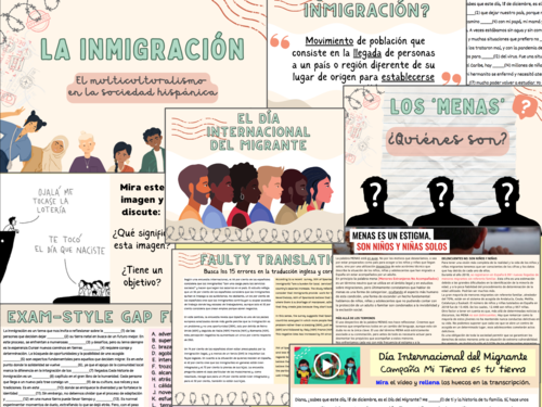 La Inmigración - A level Spanish Activity Bundle - Authentic Text & Video Comp, Exam-Style Questions