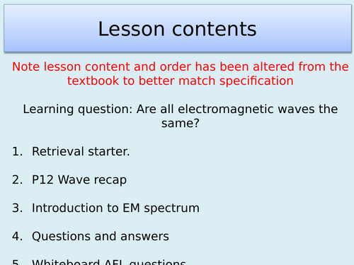 AQA P13.1 The electromagnetic spectrum