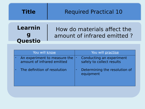 AQA P13.7 Infrared required practical (2  part lesson)