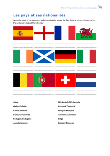 French Worksheet - Countries and Nationalities