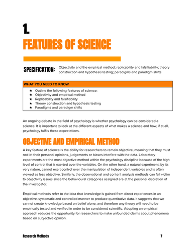AQA Research Methods Features of Science