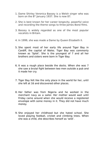 Shirley Bassey class assembly script