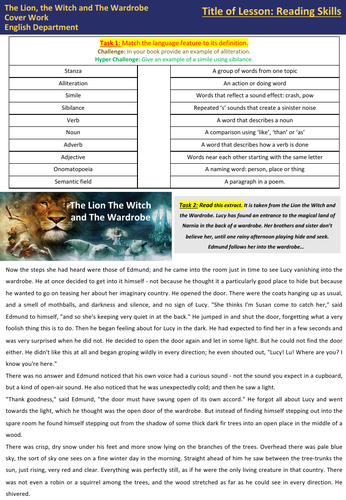 Cover Lesson on one page, KS3